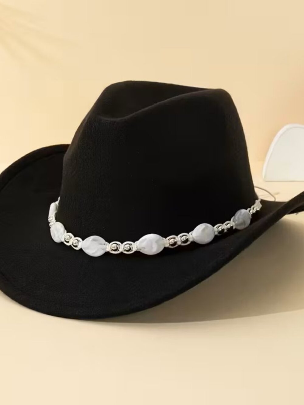 Black Western Cowboy Cowgirl Hat Pearl Beaded Hatband Rodeo Ranch Festival - Picture 5 of 5